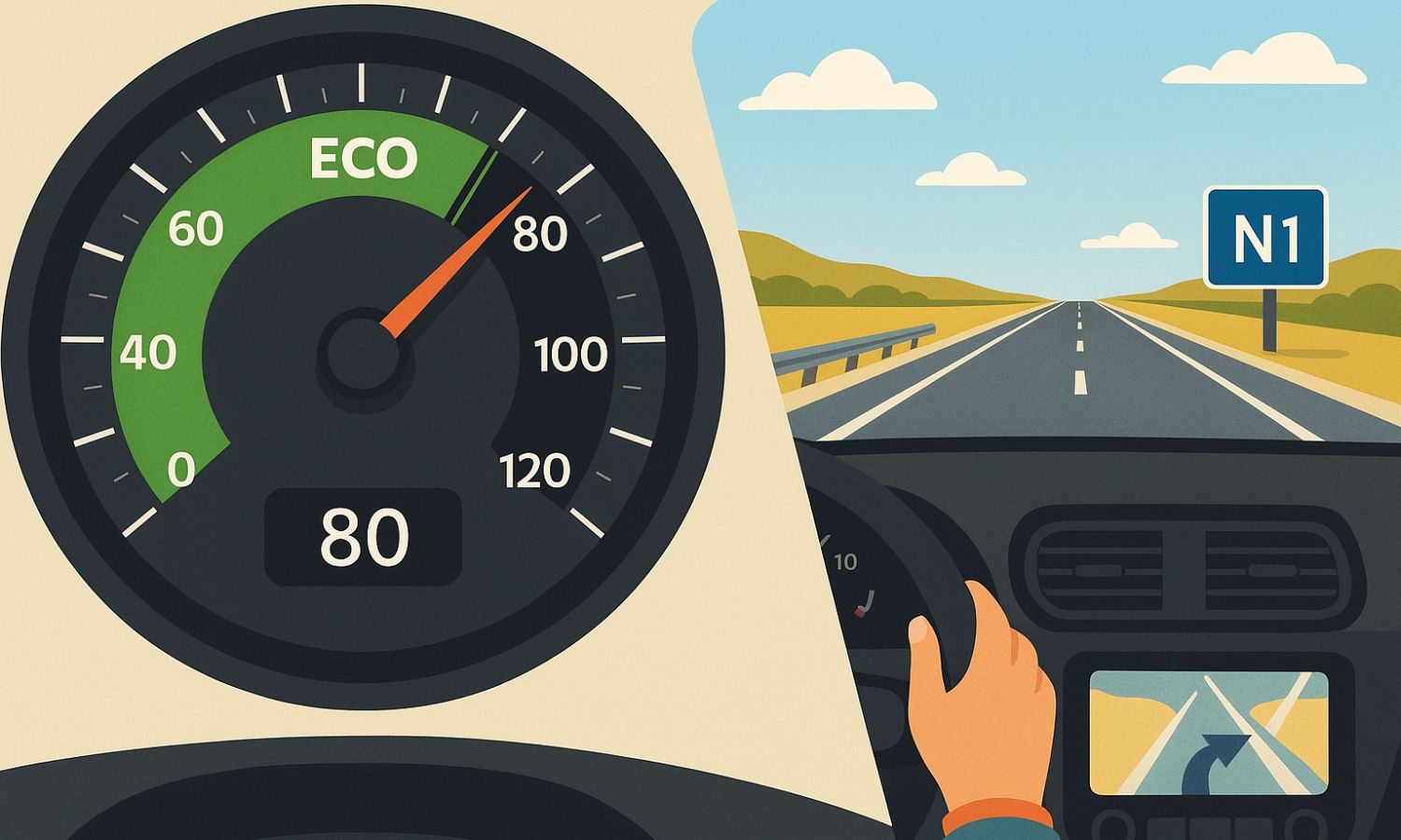 Speedometer showing optimal range
